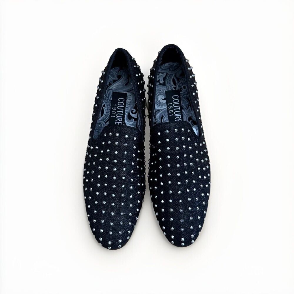 Couture 1901 Men’s Studded Loafers Size 10 Black Embellished Slip On Dress Shoes